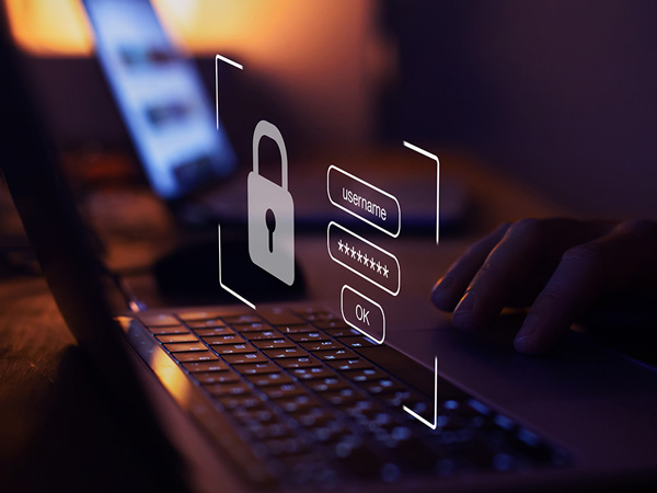 Login screen with lock projected over laptop